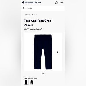 Lululemon Fast and Free Leggings- Crop (Midnight Navy)